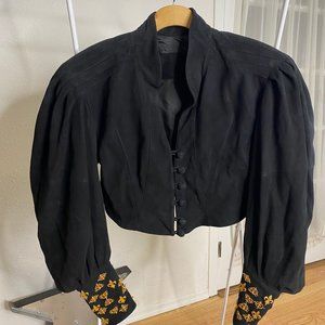 Jean Claude Jitrois Vintage 80s Black Suede + Gold Embellished Bolero Jacket